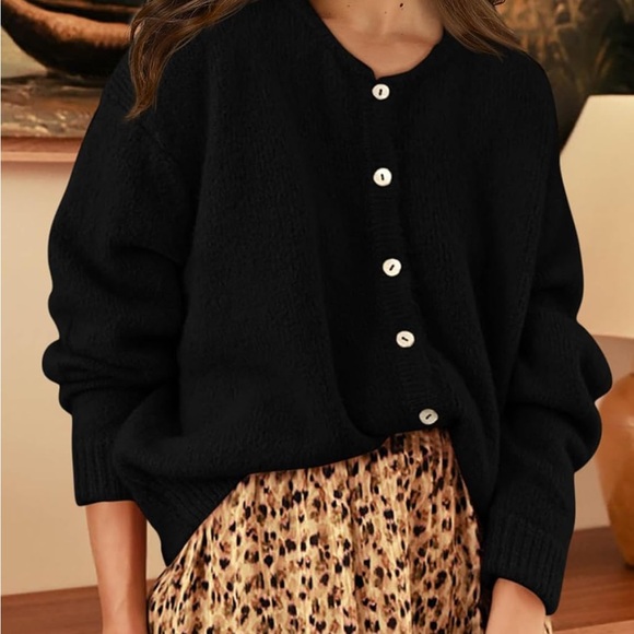 Black Button-Up Women's Sweater - Picture 1 of 6